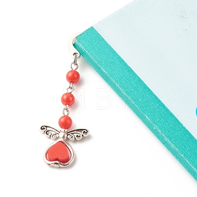 Fairy Charm Drop Alloy Bookmark with Beads for Booklover AJEW-JK00175-1