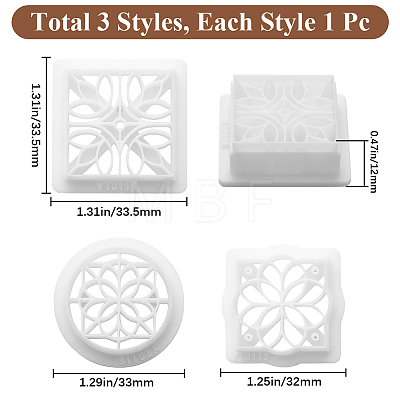 CRASPIRE 3Pcs 3 Styles Retro Flower Pattern Resin Clay Pressed Molds DIY-CP0010-32-1