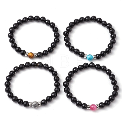 4Pcs 4 Styles Natural Gemstone Beads Stretch Bracelets Sets BJEW-JB11011-1