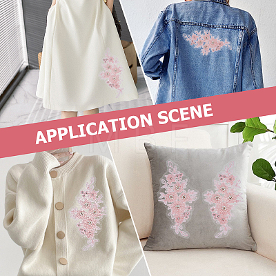 1Pair Flower Shape Polyester & Sequin Embroidery Cloth Iron On Patches DIY-CY0003-82B-1
