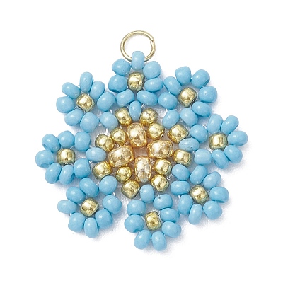 Glass Seed Beaded Flower Pendants PALLOY-MZ01181-04-1