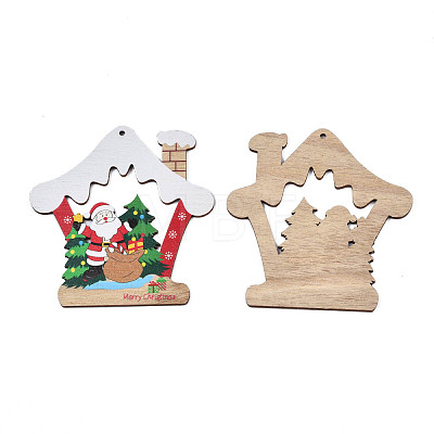 Christmas Theme Single-Sided Printed Wood Big Pendants WOOD-N005-64-1