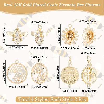 8Pcs 4 Style Rack Plating Brass Micro Pave Cubic Zirconia Pendants KK-BBC0004-19-1