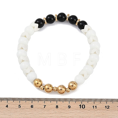 Ion Plating(IP) 304 Stainless Steel & Round Glass Beaded Stretch Bracelets for Women Men BJEW-M046-04G-1