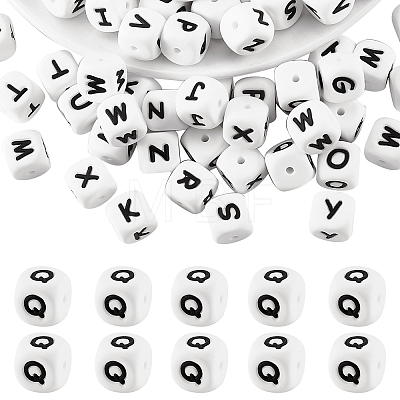 20Pcs White Cube Letter Silicone Beads 12x12x12mm Square Dice Alphabet Beads with 2mm Hole Spacer Loose Letter Beads for Bracelet Necklace Jewelry Making JX432Q-1