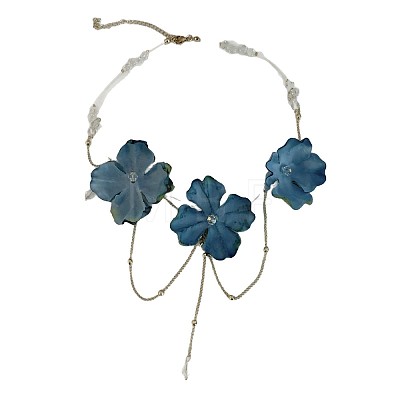 Plastic Glass Trip Flower Bib Necklaces with Alloy Chain Tassel for Women WGFB142-01-1