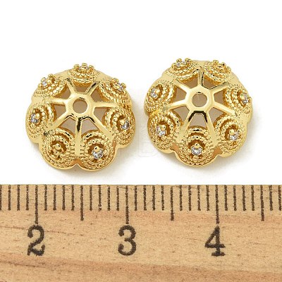 Rack Plating Brass Micro Pave Clear Cubic Zirconia Bead Caps KK-K386-14G-1