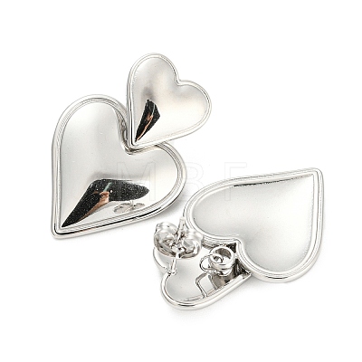 304 Stainless Steel Double Heart Dangle Stud Earrings for Women EJEW-D076-01A-P-1