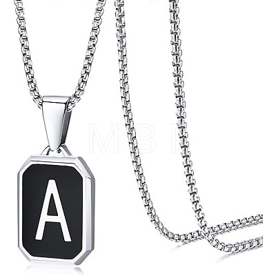 304 Stainless Steel Black Enamel Rectangle with Initial Pendant Box Chain Necklaces WG7737E-08-1