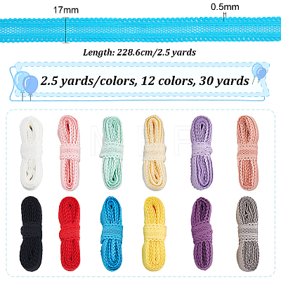 BENECREAT 30 Yards 12 Colors Polyester Elastic Mesh Lace Cord OCOR-BC0006-25-1