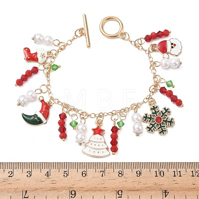 Christmas Alloy Enamel Charm Bracelets BJEW-H634-01A-KCG-1
