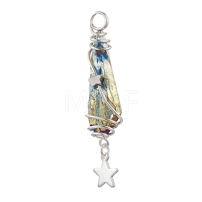 3Pcs 3 Styles Electroplated Natural Quartz Crystal Nuggets Copper Wire Wrapped Pendants PALLOY-JF03128-07-1
