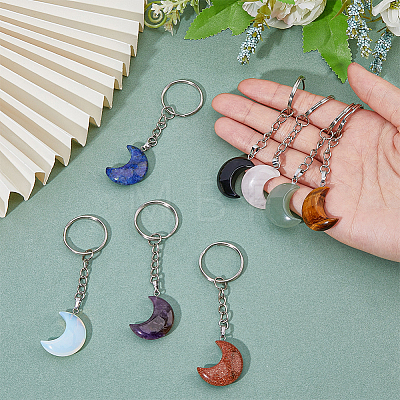 8Pcs 8 Styles Moon Gemstone Keychains KEYC-FH00002-1