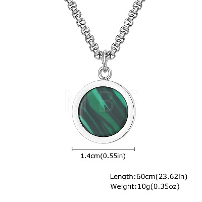 Synthetic Malachite 304 Stainless Steel Coin Pendant Necklaces for Men WG41827-04-1
