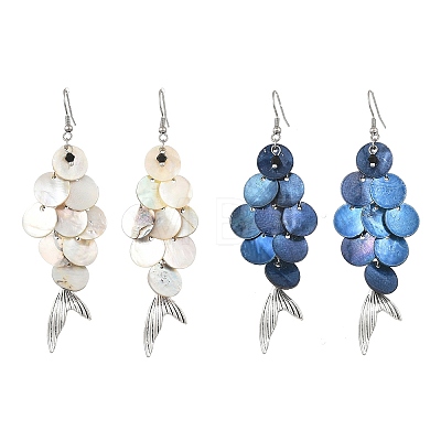 Glass & Natural Akoya Shell Dangle Earrings for Women EJEW-JE07498-1