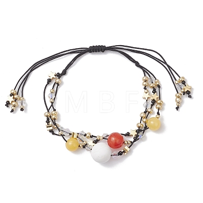 Natural White Jade & Howlite & Dyed Yellow Jade & Nylon Thread Adjustable Multi-strand Bracelets BJEW-MZ00238-01-1