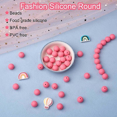 100Pcs Silicone Beads Round Rubber Bead 15MM Loose Spacer Beads for DIY Supplies Jewelry Keychain Making JX443A-1