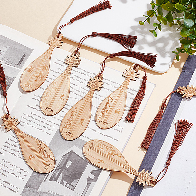 GOMAKERER 8Pcs 8 Style Ancient Musical Instrument Pipa Chinese Style Bookmark with Tassels for Book Lover AJEW-GO0001-13-1