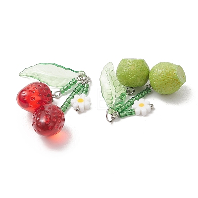 4Pcs 4 Styles Handmade Lampwork & Glass Seed Bead & Resin Big Pendants PALLOY-MZ01306-1