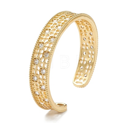 Brass Micro Pave Clear Cubic Zirconia Cuff Bangles BJEW-A116-05G-1