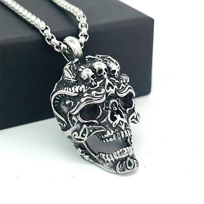 Punk Retro 304 Stainless Steel Skull Pendant Necklaces for Men LS-CH2571-1