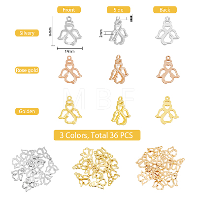 36Pcs 3 Color Brass Pendants KK-FH0005-17-1
