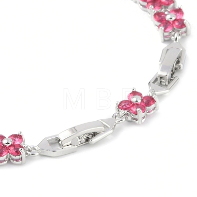 Noble Gift Ideas for Lady Platinum Tone Brass Micro Pave Cubic Zirconia CZ Flower Link Chain Bracelets BJEW-L472-07-1-1