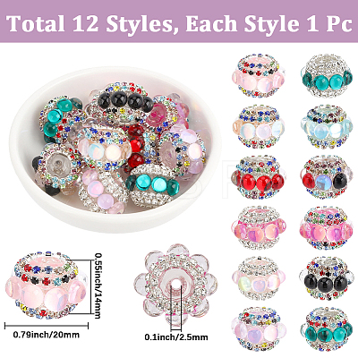 12Pcs 12 Colors Sparkling Acrylic Rhinestone Round Beads OACR-PA0002-12-1