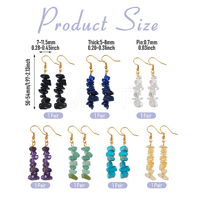 7 Pairs 7 Styles Gemstone Chip Beaded Dangle Earrings EJEW-TADJ00002-1