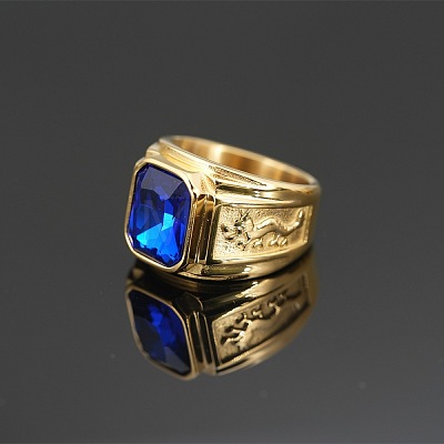 304 Stainless Steel with Cubic Zirconia Dragon Pattern Finger Rings for Men FS-WGD623F-24-1