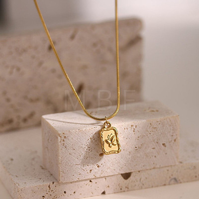 304 Stainless Steel Rectangle with Butterfly Pendant Round Snake Chain Necklaces for Women WG3CF6B-01-1