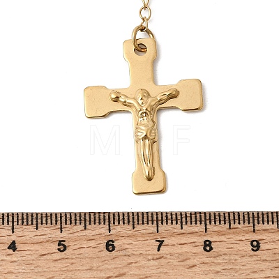 304 Stainless Steel Rosary Bead Necklaces Cross Virgin Pendant Necklaces NJEW-P348-01G-1