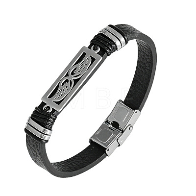 304 Stainless Steel & Black Imitation Leather Cord Bracelets for Men WG9A637-02-1