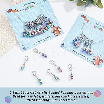 12Pcs Acrylic Beaded Pendant Decorations HJEW-PH01527-1