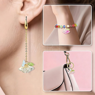 8Pcs 4 Colors Glass & Acrylic Pendants PALLOY-YW00215-1