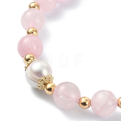 Natural Rose Quartz & Pearl Beaded Stretch Bracelet BJEW-JB09360-02-1