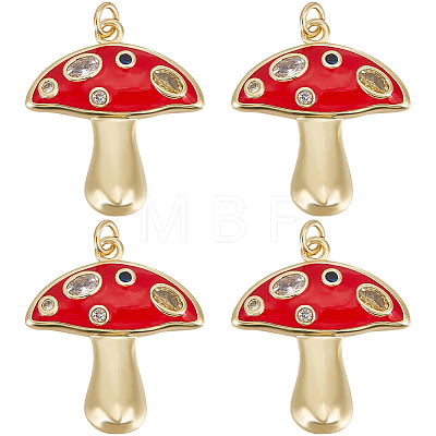 6Pcs Autumn Theme Real 18K Gold Plated Brass Micro Pave Cubic Zirconia Pendants ZIRC-BBC0002-34-1