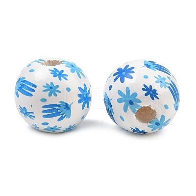 Printed Wood European Beads WOOD-G029-06A-1