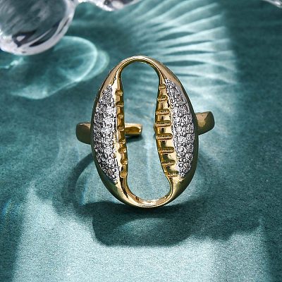 Brass Micro Pave Clear Cubic Zirconia Cuff Finger Rings for Women RJEW-C116-06G-1