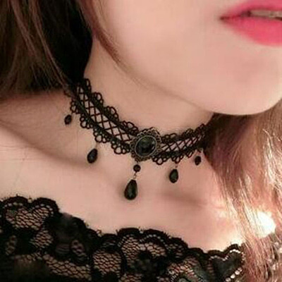 Gothic Style Resin Tassel Lace Chain Necklaces WG2E9D0-10-1