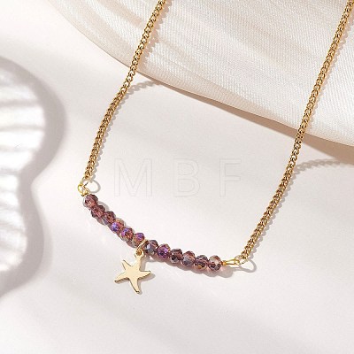 Electroplate Glass Faceted Rondelle Beaded Alloy Pendant 304 Stainless Steel Curb Chain Necklaces for Women NJEW-JN05764-04-1