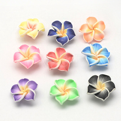 Handmade Polymer Clay 3D Flower Plumeria Beads X-CLAY-Q192-30mm-M-1