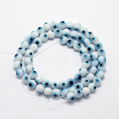 Handmade Evil Eye Lampwork Round Bead Strands LAMP-L055-6mm-07-1