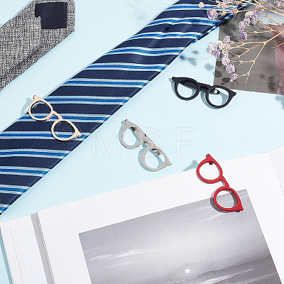 4Pcs 4 Colors Alloy Glasses Frame Shape Tie Clip for Clothes Dresses Decoration JEWB-BC0001-10-1