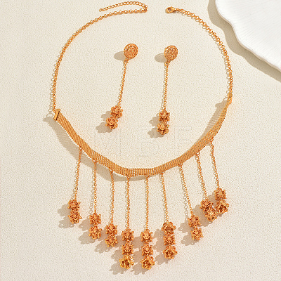Alloy Floral Long Tassel Necklace & Earrings Set for Weddings and Formal Events DR5549-1