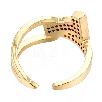 Cubic Zirconia Initial Letter T Open Cuff Ring RJEW-N037-041A-1