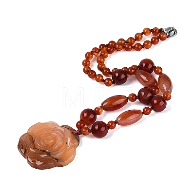 Natural Carnelian Flower Pendant Necklaces NJEW-N064-08E-1