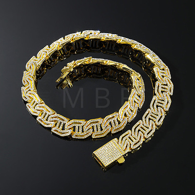 Zinc Alloy Full Crystal Rhinestone Cuban Link Chain Necklaces for Women Men FS-WG48DDB-05-1