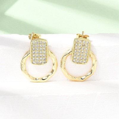 Brass Micro Pave Cubic Zirconia Stud Earrings KK-CBA5B62-03B-G-1