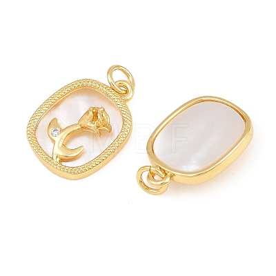 Brass Micro Pave Clear Cubic Zirconia with White Shell Pendants CU-CBA9482-02G-02-1